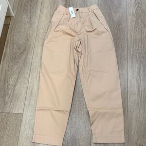 Beige Womens High Waisted Pleated Chino Pants